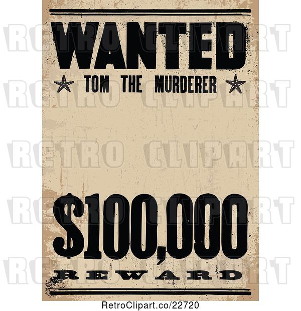 Vector Clip Art of Retro Wanted Tom the Murderer Poster