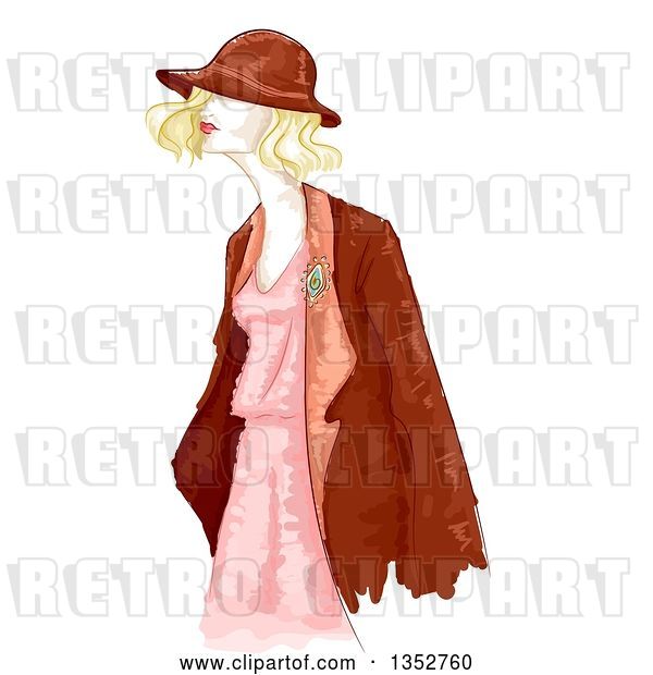 Vector Clip Art of Retro Water Color Styled Blond Lady in Apparel