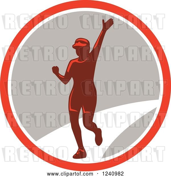 Vector Clip Art of Retro Waving Female Marathon Runner in a Circle