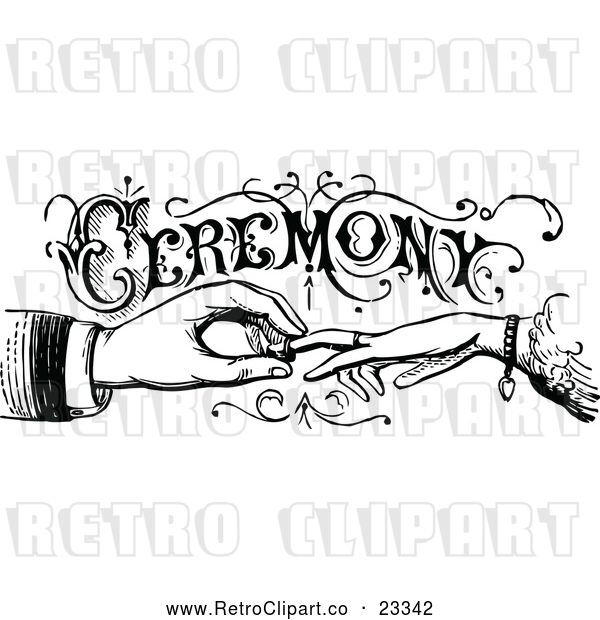 Vector Clip Art of Retro Wedding Ceremony Sign with Hands Exchanging Rings