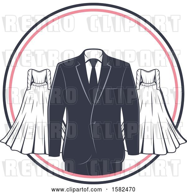 Vector Clip Art of Retro Wedding Gown and Tuxedo Design