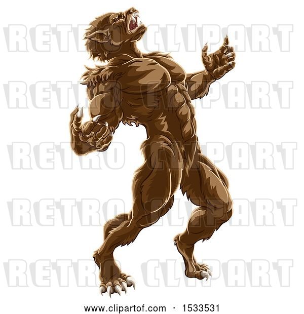 Vector Clip Art of Retro Werewolf Beast Howling and Transforming