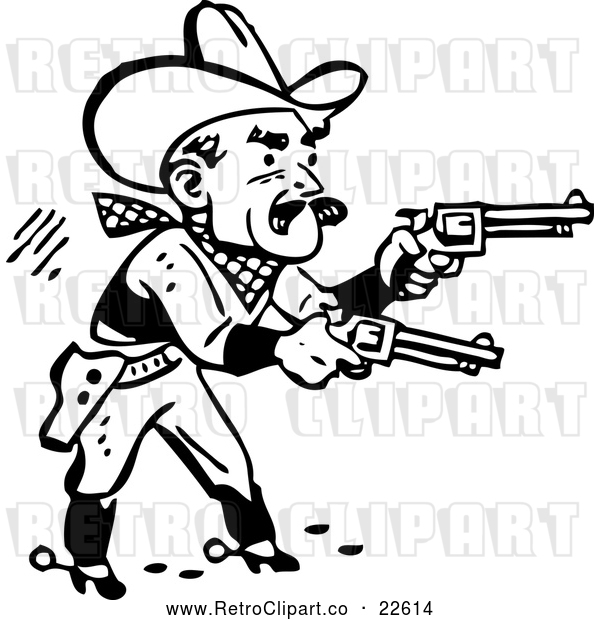 Vector Clip Art of Retro Western Cowboy Shooting Pistols