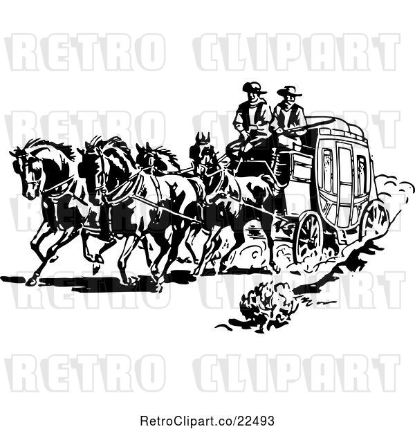 Vector Clip Art of Retro Western Cowboys and a Stage Coach