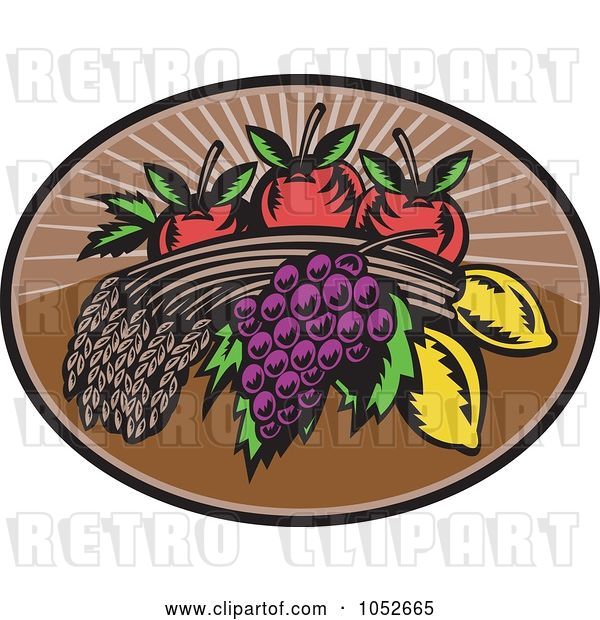 Vector Clip Art of Retro Wheat, Grapes, Lemons and Apples Logo