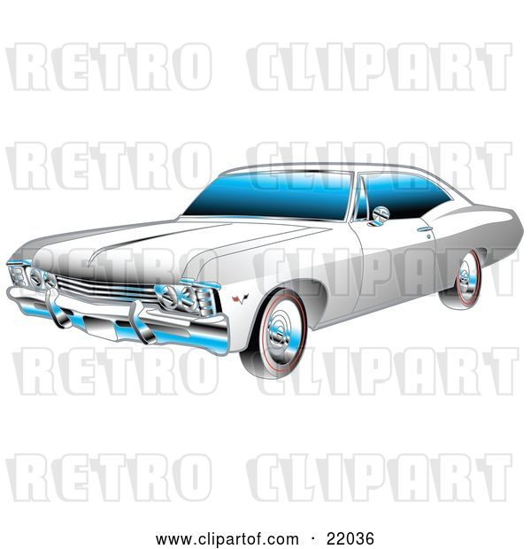 Vector Clip Art of Retro White and Chrome 1967 Chevrolet Ss Impala Muscle Car