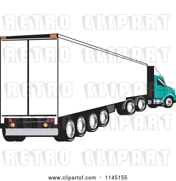 Vector Clip Art of Retro White and Turquoise Big Rig Truck