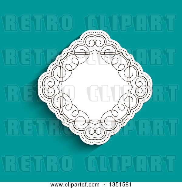 Vector Clip Art of Retro White Diamond with Swirls over Turquoise