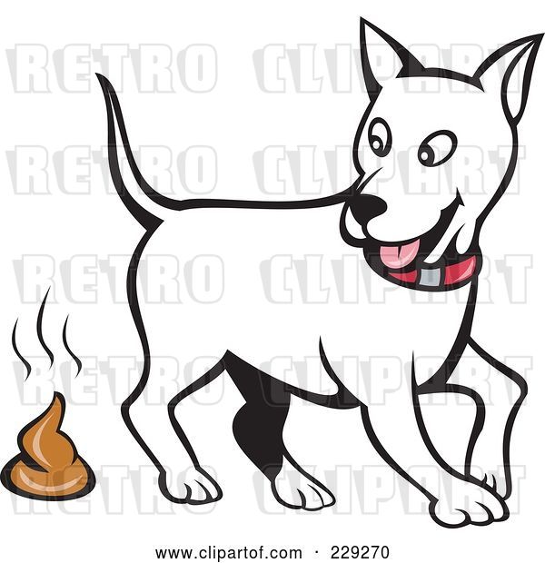 Vector Clip Art of Retro White Dog Walking Away from Poop