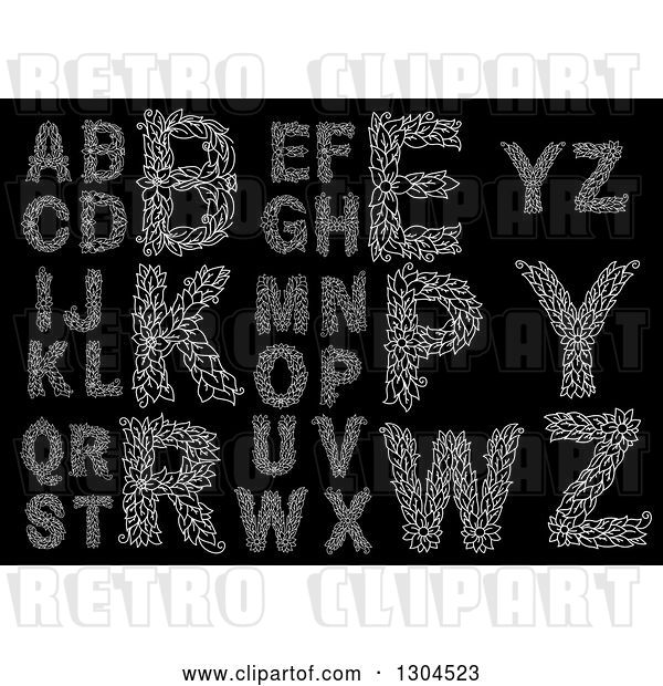 Vector Clip Art of Retro White Floral Capital Letters on Black 2