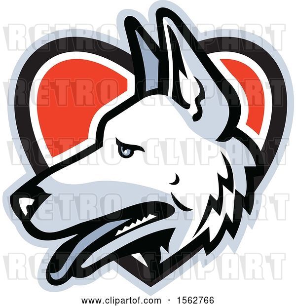 Vector Clip Art of Retro White German Shepherd Dog Mascot Head in a Heart