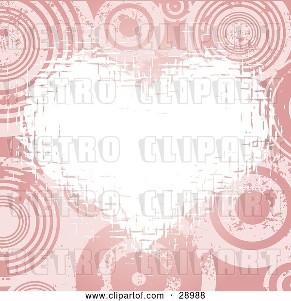Vector Clip Art of Retro White Grunge Heart Bordered by a Background of Pink Circles