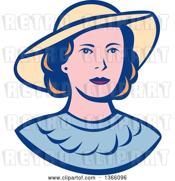 Vector Clip Art of Retro White Lady Wearing a Hat