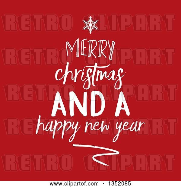 Vector Clip Art of Retro White Merry Christmas and a Happy New Year Greeting Forming a Tree over Red
