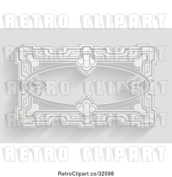 Vector Clip Art of Retro White Ornate Art Deco Frame on Gray with Shadows
