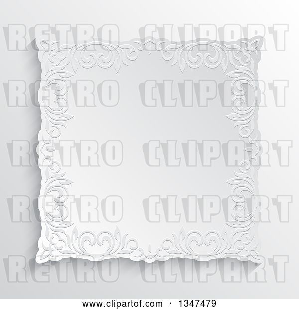 Vector Clip Art of Retro White Ornate Embossed Floral Frame over Shading