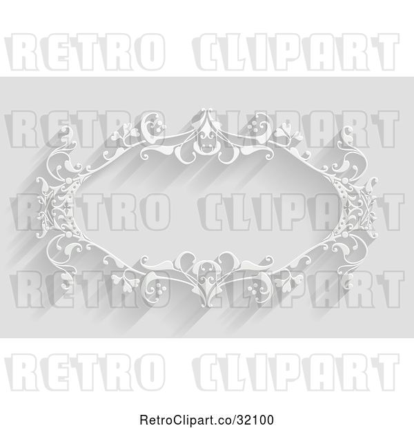 Vector Clip Art of Retro White Ornate Floral Frame, on Gray with Shadows