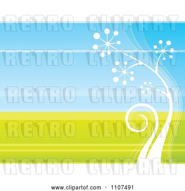 Vector Clip Art of Retro White Plant Growing over Green and Blue