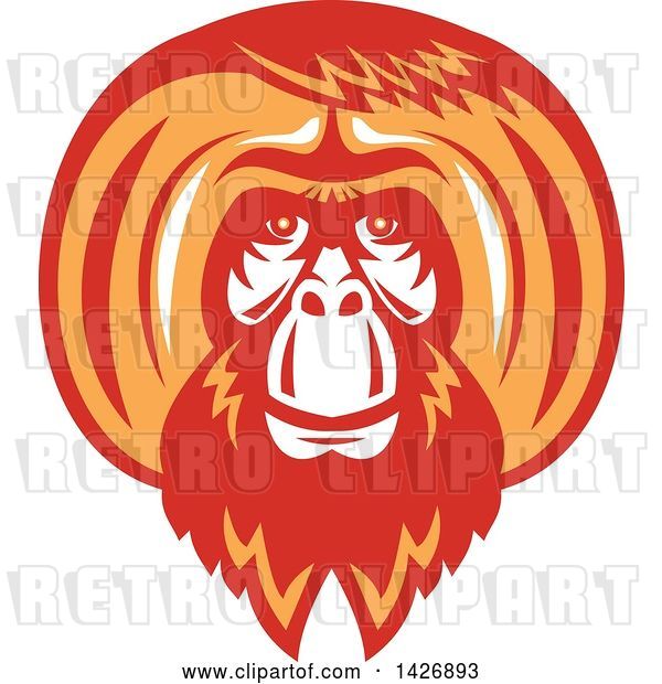 Vector Clip Art of Retro White, Red and Orange Orangutan Monkey Face
