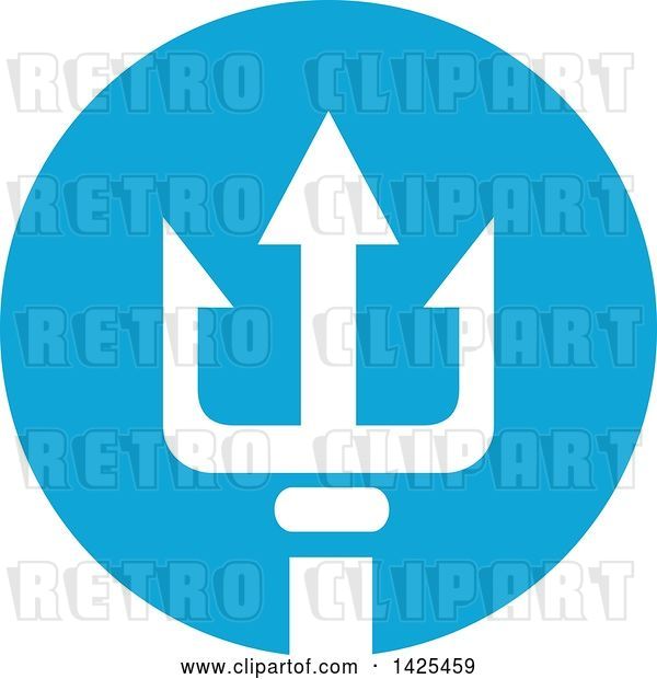 Vector Clip Art of Retro White Silhouetted Three Pronged Trident in a Blue Circle