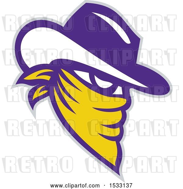 Vector Clip Art of Retro White Yellow and Purple Cowboy Outlaw in a Bandana