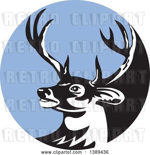 Vector Clip Art of Retro Whitetail Deer Buck Head in a Blue Circle