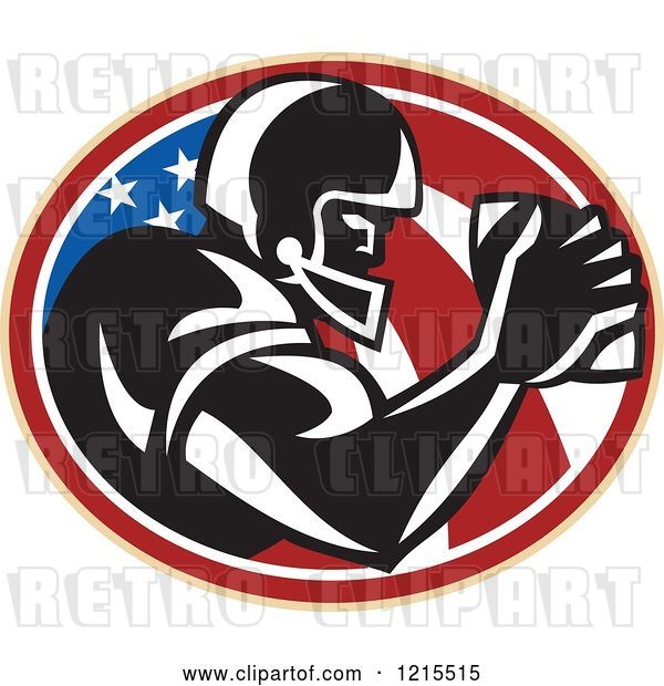 Vector Clip Art of Retro Wide Receiver Running Back American Football Player over a Patriotic Oval