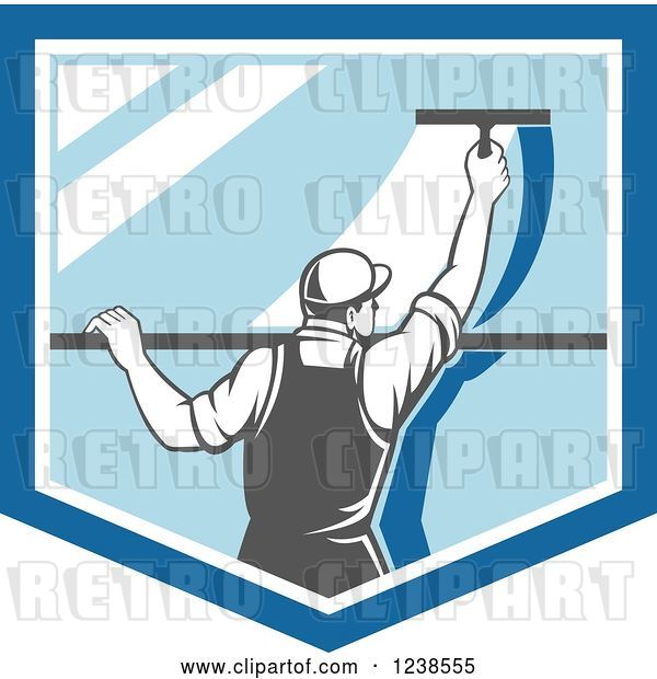Vector Clip Art of Retro Window Washer Using a Squeegee on a Window Shield