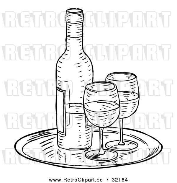 Vector Clip Art of Retro Wine Bottle and Glasses