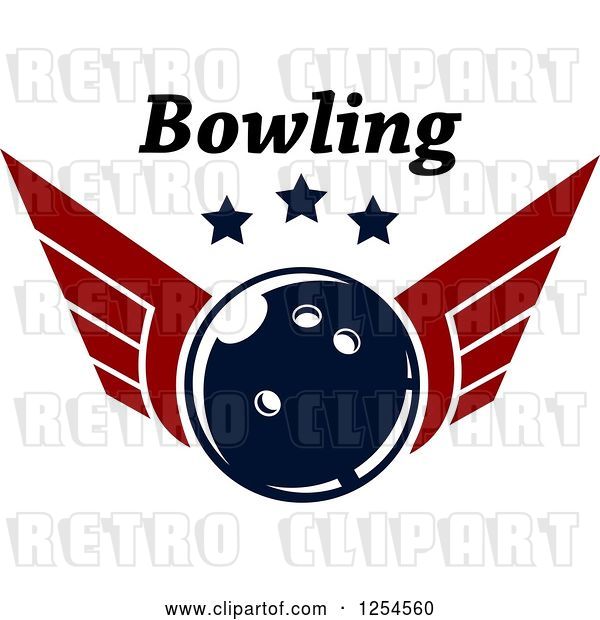Vector Clip Art of Retro Winged Bowling Ball with Stars and Text