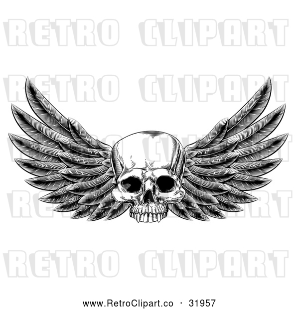 Vector Clip Art of Retro Winged Human Skull