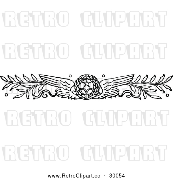 Vector Clip Art of Retro Winged Wreath and Branches