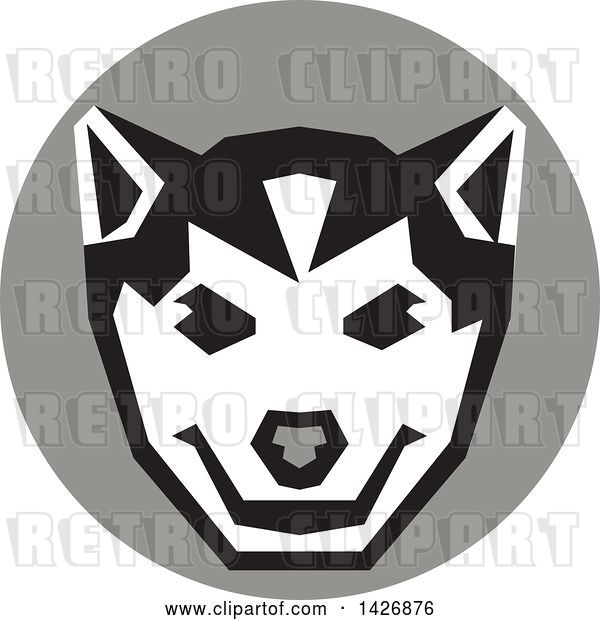 Vector Clip Art of Retro Wolf Cub Head in a Gray Circle