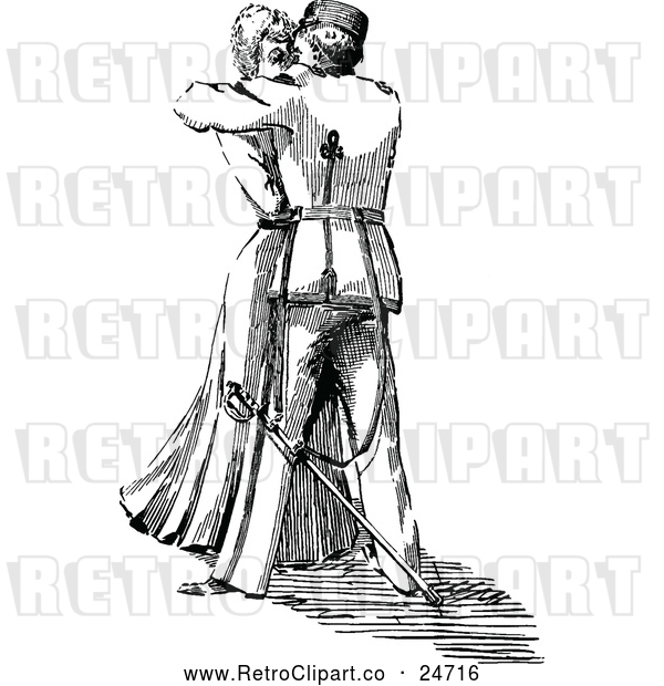 Vector Clip Art of Retro Woman and Soldier Kissing