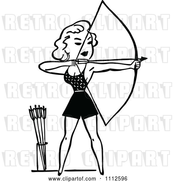 Vector Clip Art of Retro Woman Archer