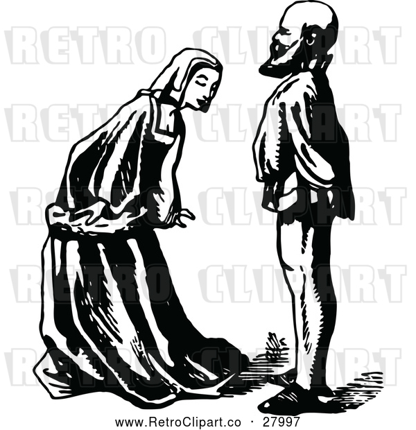 Vector Clip Art of Retro Woman Bowing to a Man