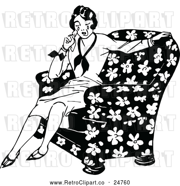 Vector Clip Art of Retro Woman Crying in a Chair