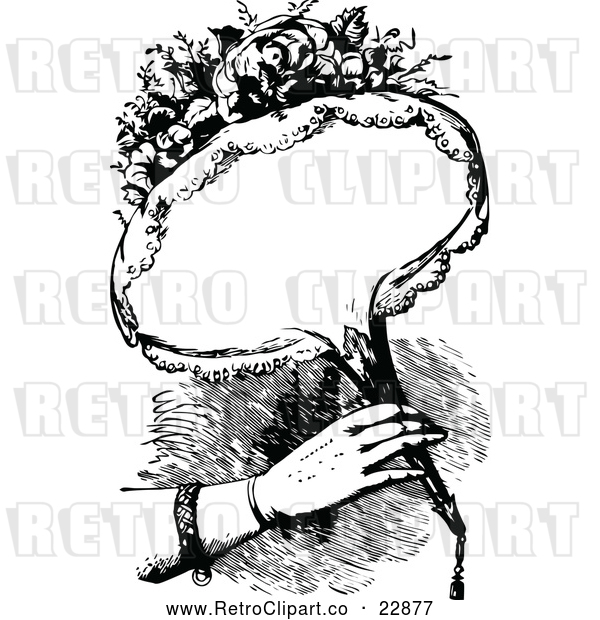 Vector Clip Art of Retro Woman Holding a Bouquet of Flowers with Copyspace