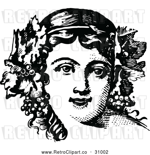 Vector Clip Art of Retro Woman with Grapes and Leaves in Her Hair