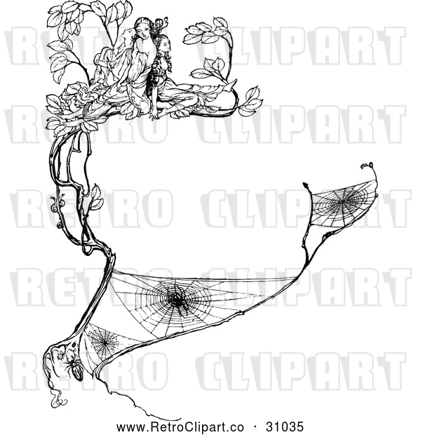 Vector Clip Art of Retro Women in a Tree
