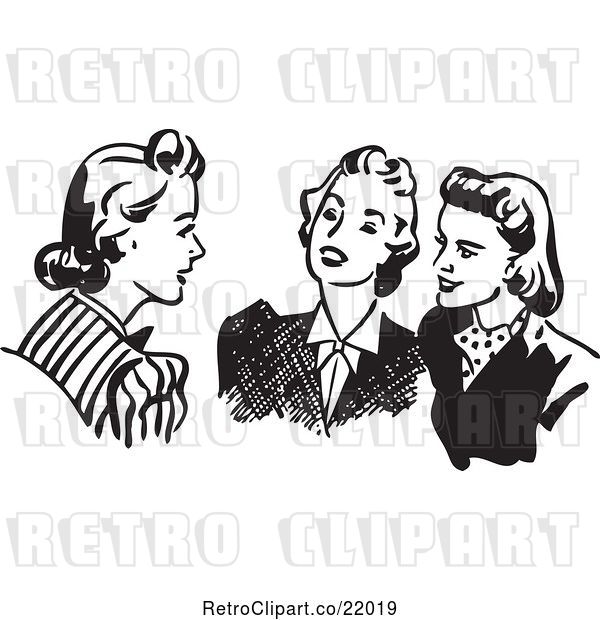 Vector Clip Art of Retro Women Sitting and Chatting