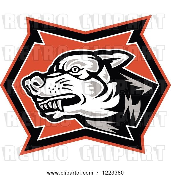 Vector Clip Art of Retro Woocut Snarling Wolf
