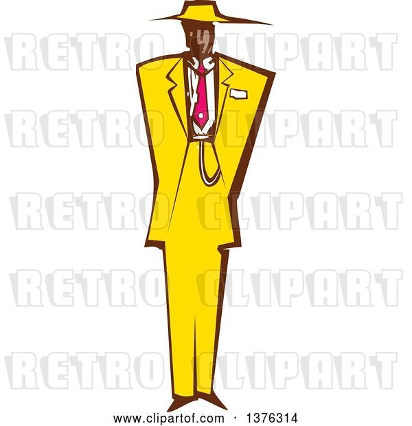 Vector Clip Art of Retro Woodcut Black Guy in a Yellow Zoot Suit