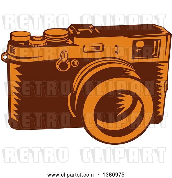 Vector Clip Art of Retro Woodcut Brown and Orange 35mm Camera