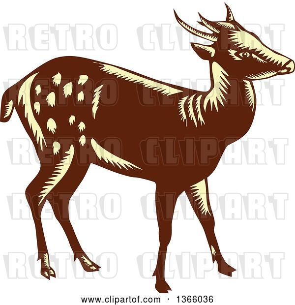 Vector Clip Art of Retro Woodcut Brown and Yellow Visayan or Philippine Spotted Deer