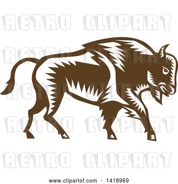 Vector Clip Art of Retro Woodcut Buffalo Bison Walking