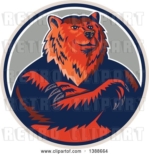 Vector Clip Art of Retro Woodcut Eurasian Brown Bear with Folded Arms in a Circle