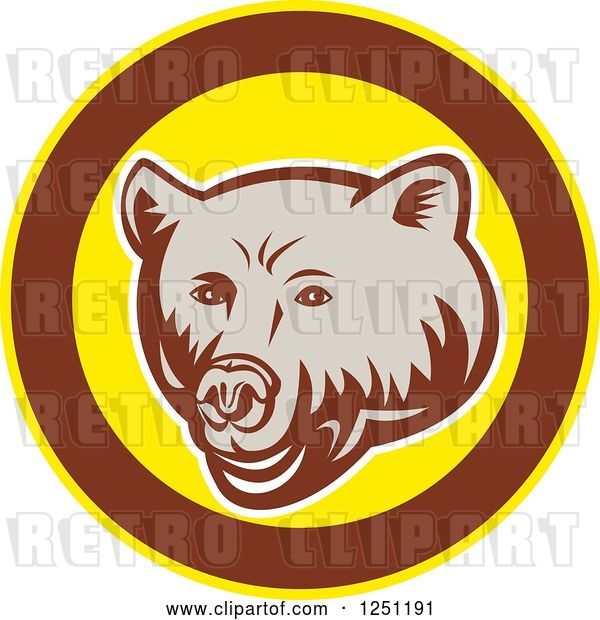 Vector Clip Art of Retro Woodcut Grizzly Bear in a Brown and Yellow Circle