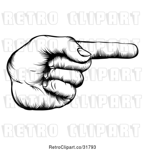 Vector Clip Art of Retro Woodcut Hand Pointing a Finger