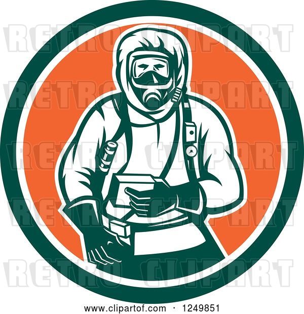 Vector Clip Art of Retro Woodcut Hazchem Worker in a Circle